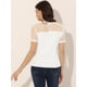 thumbnail image 4 of Blusa De Lunares De Manga Corta Con Cuello Redondo Y Panel De Malla Para Mujer Blanco XS, 4 of 5