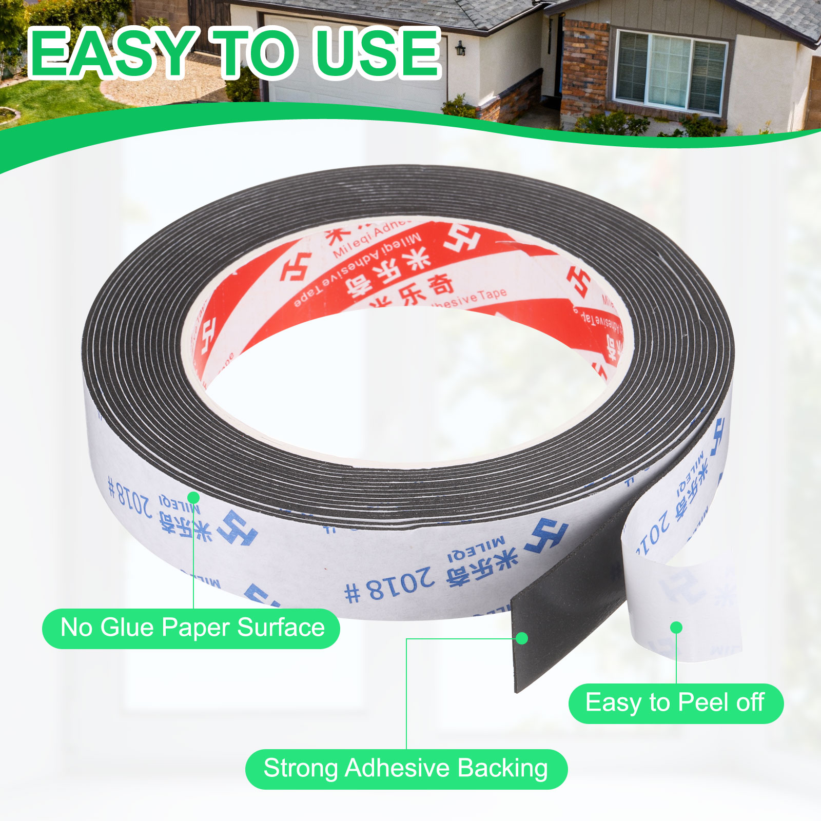 Uxcell 5Roll Sponge Rubber Foam Tape, 25/32" W x 5/64" t x 16.4ft l Self-Adhesive Foam Insulation Tape Weather Stripping for Window Door Soundproofing Weatherstrip AC Seal Strip, Black