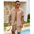 thumbnail image 3 of COOFANDY Men Cuban Sets Outfits 2 Piece Short Sleeve Cuban Shirts Guayabera Linen Suit, 3 of 6