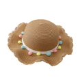 thumbnail image 4 of Sombrero de paja para niños de color sólido con forma de bola pequeña, tejido, moderno, para verano, para playa, viajes, conjunto de bolso, 4 of 5