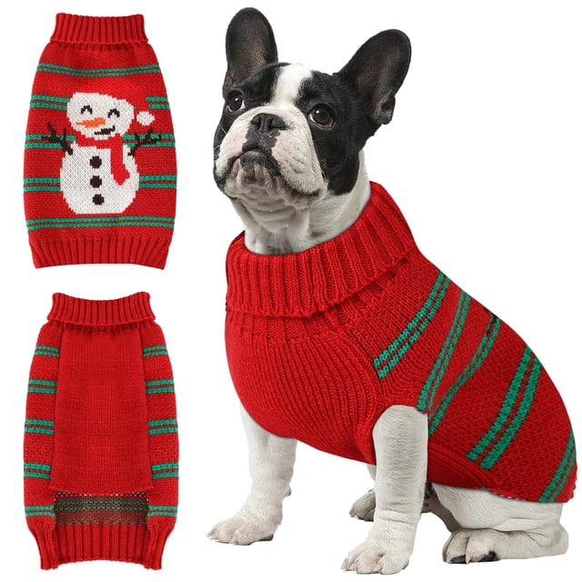 Jersey para perro AURUZA Christmas con diseño de muñeco de nieve, cuello alto, cálido, L
