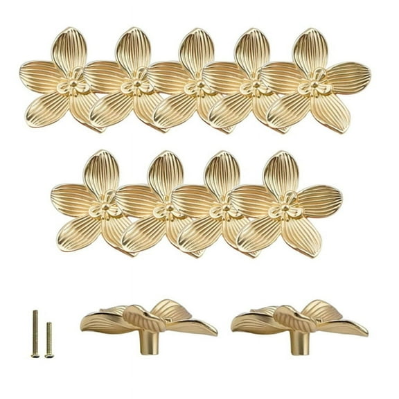 TOP! 12Pcs Gold Flower Drawer Knobs Petal Kitchen Cabinet Dresser Furniture Cupboard Pulls Handles