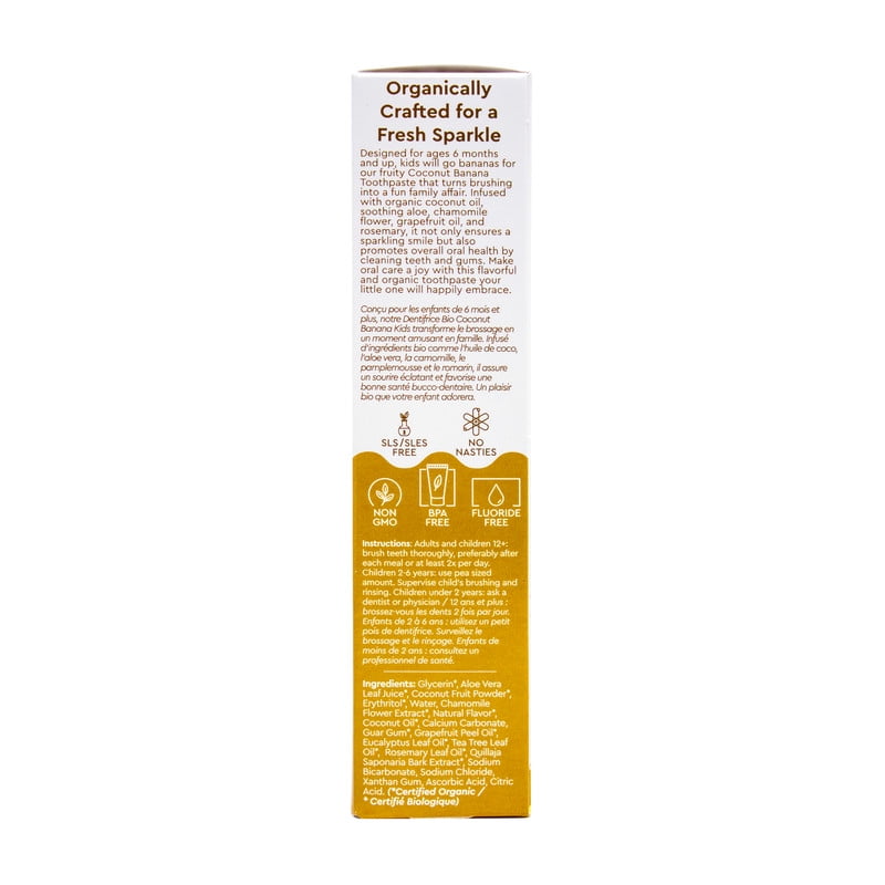 RADIUS USDA Organic Kids Toothpaste 3oz Non Toxic Chemical-Free Gluten-Free Designed to Improve Gum Health for Children's 6 Months and Up - Coconut Banana - Pack of 3