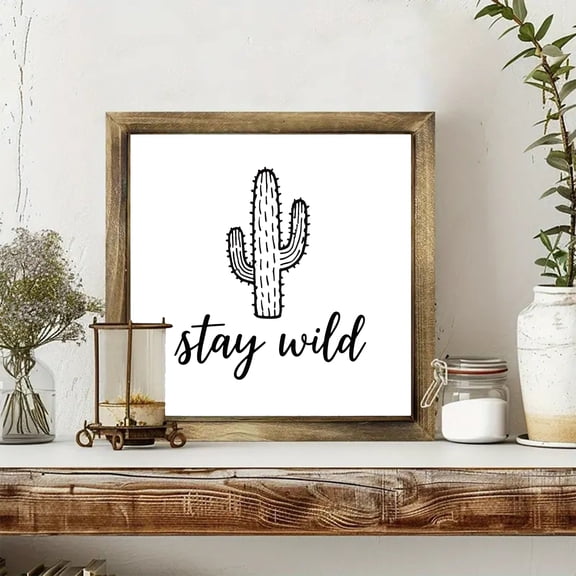 Black White Cactus Wall Art Modern Cactus Wall Art Wood Western Decor Framed Black White Boho Southwestern Desert Artwork Modern Farmhouse Living Dining Room Neutral Nature Southwest Home Decorations