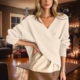 thumbnail image 2 of FRSASU Women's off the Shoulder Sweaters V-Neck Long Sleeve Slim Fit Ribbed Knit Fall Trendy Elegant Crop Tunic Pullover Tops Beige, 2 of 6