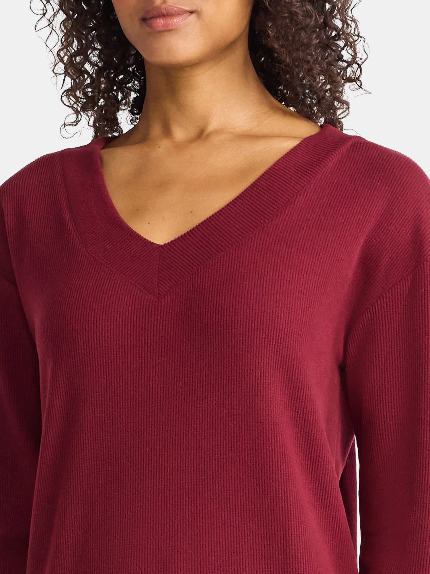 Lissome Women’s Soft Double Brushed Waffle Knit Long Sleeve V-yoke top and Jogger Pant Pajama Set , Sizes S-3X