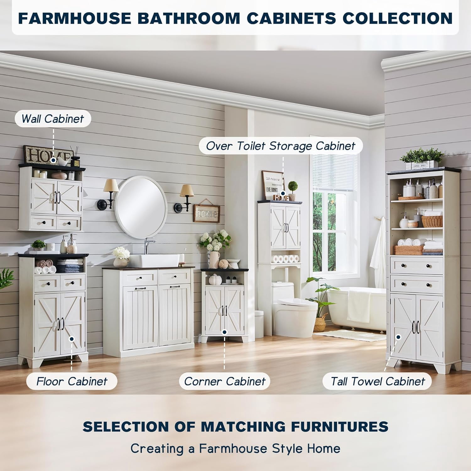 ZYPPP Over The Toilet Storage Cabinet, Farmhouse Bathroom Cabinet with Adjustable Shelf & Barn Door, 67" Tall Over The Toilet Shelf, Off White