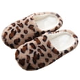 thumbnail image 2 of dianhelloya 1 Pair Slippers Soft Bottom Leopard-print Plush Comfortable to Wear Warm Slippers for Daily Life Coffee, 2 of 8