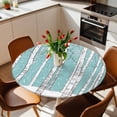 thumbnail image 2 of Cartoon White Trees Forest Elastic Fitted Round Table Cover Snow Blue Waterproof Outdoor Tablecloth for Holiday Party, Picnic, Patio & Dining Fits Tables Up to 36"-44", 2 of 8