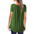 thumbnail image 4 of Qarigey Camiseta de mujer con cuello en V Blusa de manga corta Botón casual Top plisado Prendas para la parte del cuerpo Verde SG, 4 of 5