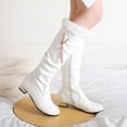 thumbnail image 2 of Women's Knee High Boots Fuzzy Fleece Lined Winter Warm Boots Comfortable Fashion Boots Low Heel Buckle Zipper Boots White 41, 2 of 9