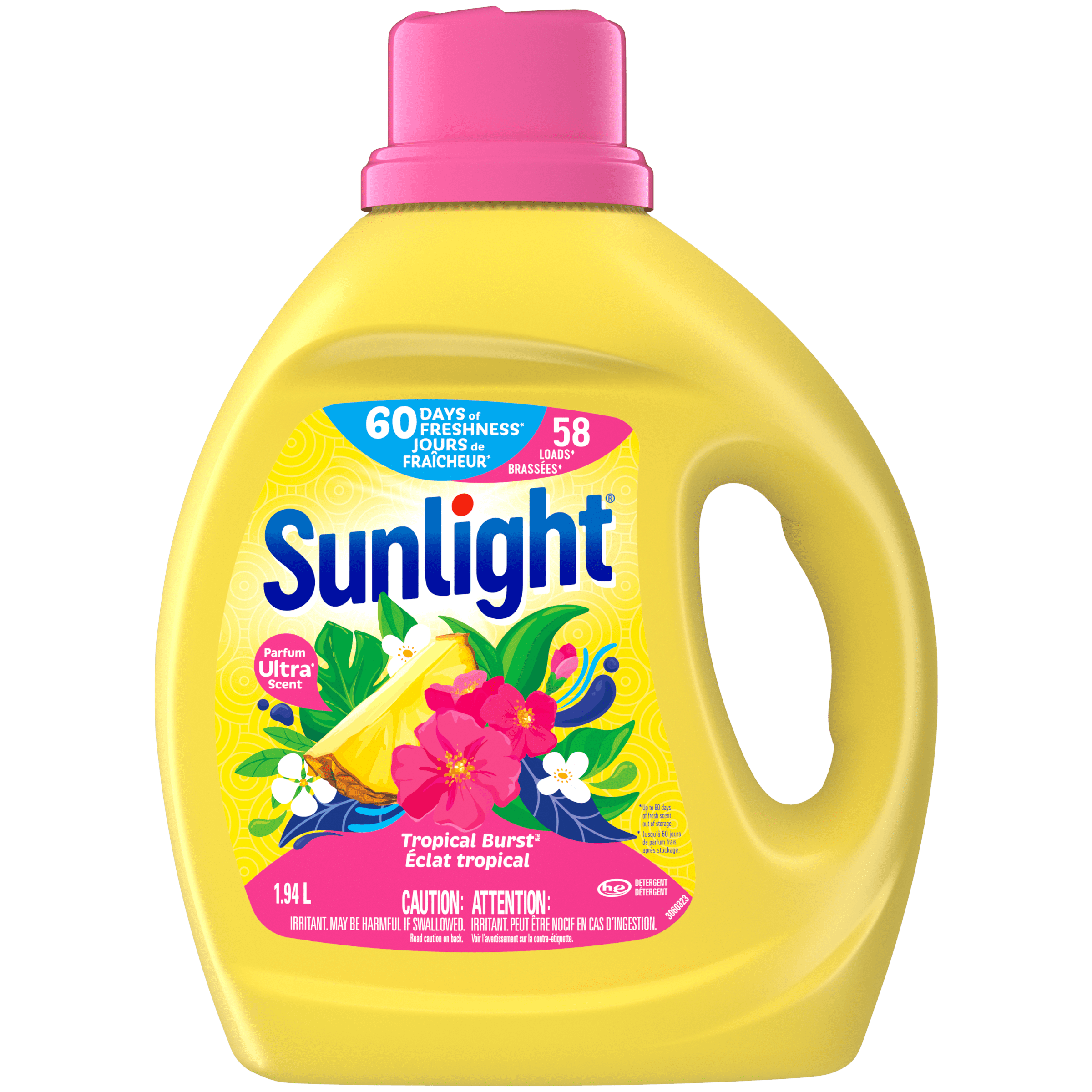 Sunlight® Tropical Burst Concentrated Liquid Laundry Detergent, 1.94L, 58 Wash Loads, up to 60 Days of Freshness, Fights Malodors, HE Compatible