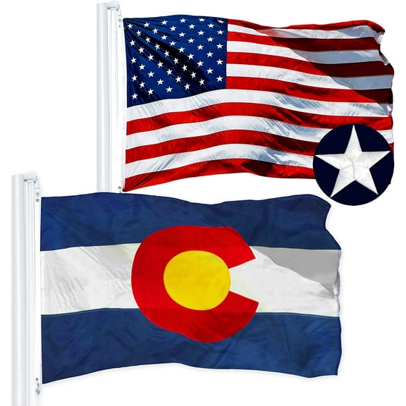 G128 Combo Pack: USA American Flag 3x5 Ft Embroidered Stars & Colorado State Flag 3x5 Ft Embroidered