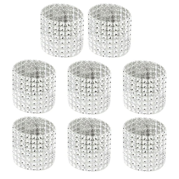Farfi 8Pcs/Set Serviette Circles Anti-deformation Rustproof Hollow Design Rhinestone 8 Rows Banquet Cloth Napkin Button for Party (Silver)