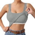 thumbnail image 3 of Lumtrix Built in Bra Tank Tops for Women Ribbed Scoop Neck Slim Fit Sleeveless Going Out Summer Tops Light Gray S, 3 of 8
