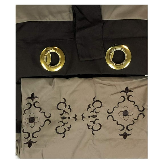 2 Pieces Curtain Set Beige Brown Taupe Luxury Embroidery Panels Grommets Drapes-Elizabeth