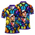 thumbnail image 2 of HOMYGIFTS Custom Face Stained Glass Golf Polo Shirt, Personalized Men’s Short Sleeve Sports Polo with Photo, Colorful Artistic Print, 2 of 10