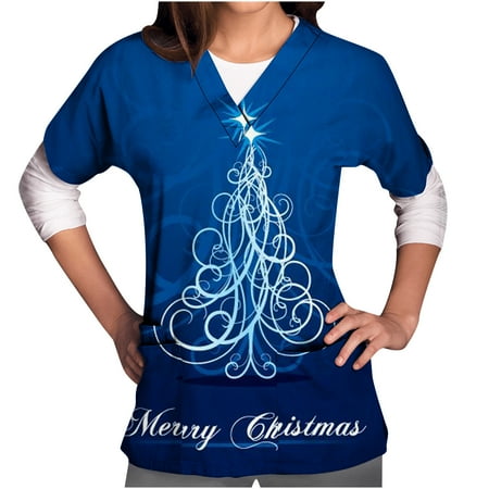 

Christmas Scrub Top for Women Trendy Xmas Graphic Print Regular Loose Crew Neck Long Sleeve Shirt Vintge Streetwear Sweatshirt