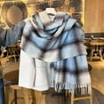 thumbnail image 2 of Yuanlong Winter Scarves Unisex Gradient Plaid Pattern Thick Shawls Wraps With Tassels Warm Soft Neckwear Ladies Scarfs, 2 of 3