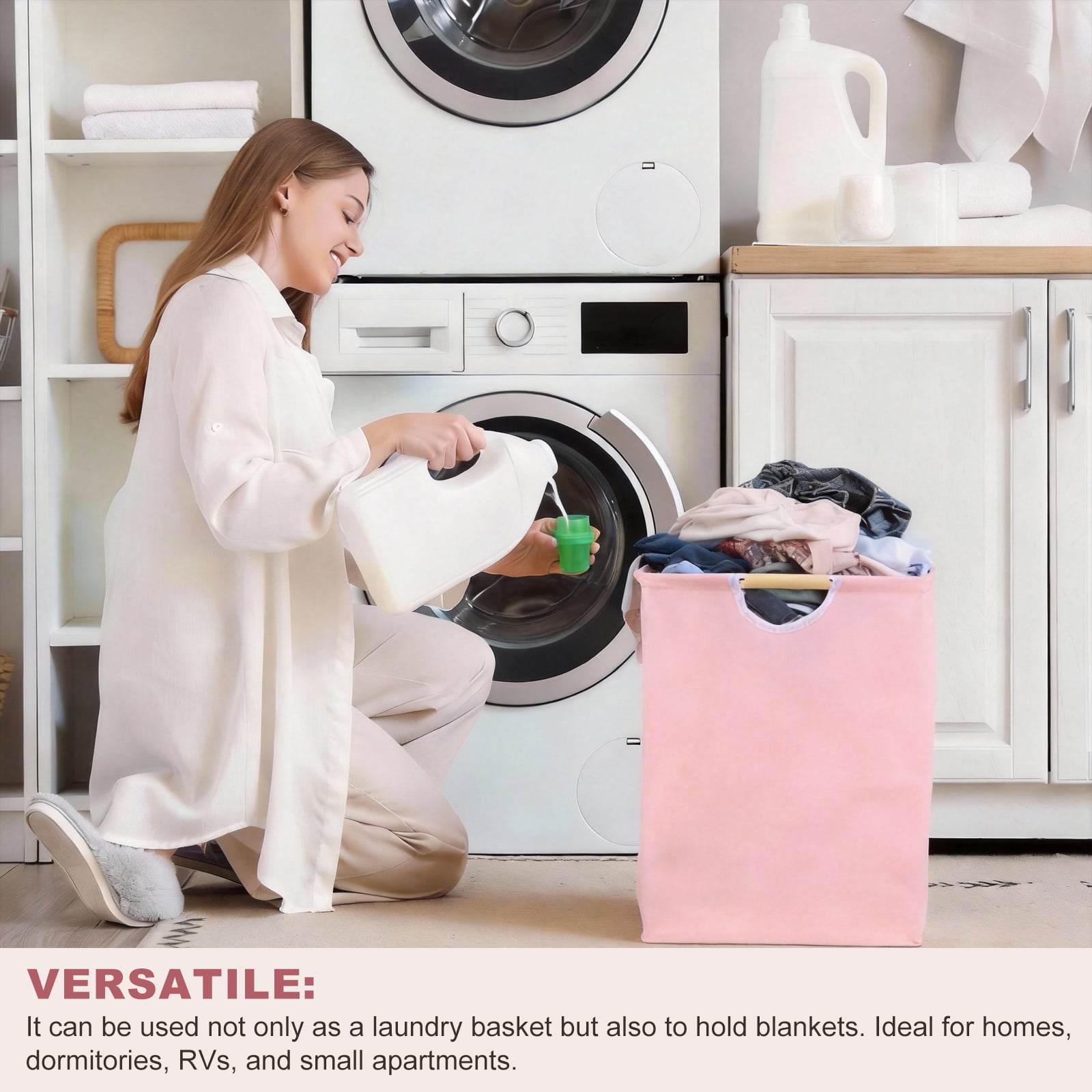 Uxcell 15.7 x 10.6 x 22" Large Laundry Basket, Foldable Laundry Hamper with Wooden Handles Freestanding Storage Basket for Comforter Clothing Blanket Pillows, Tall Fruit Color