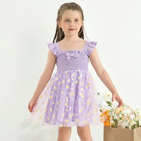 

URMAGIC Toddler Baby Girl Tutu Dress Sleeveless Daisy Floral Layered Tulle Dress Kids Princess Birthday Party Beach Dresses 1-5 Years