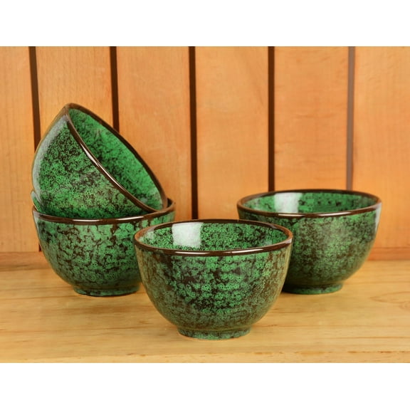 Studio Pottery Ceramic Dinner Serving Bowls Set Of 4 - 200ml Each, Seaweed Green | Vegetable & Dessert Serving Bowls | Katoris