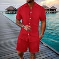 thumbnail image 2 of LWavelet Men's Vertical Striped Button Up Shirt and Shorts Set Casual Beach Vacation Outfit Red 3XL, 2 of 4