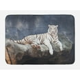 thumbnail image 1 of Tiger Bath Mat, Albino Cat Sitting on Rock Sublime Nature Marvelous Animals Endangered Species, Non-Slip Plush Mat Bathroom Kitchen Laundry Room Decor, 29.5 X 17.5 Inches, Slate Blue White, Ambesonne, 1 of 2