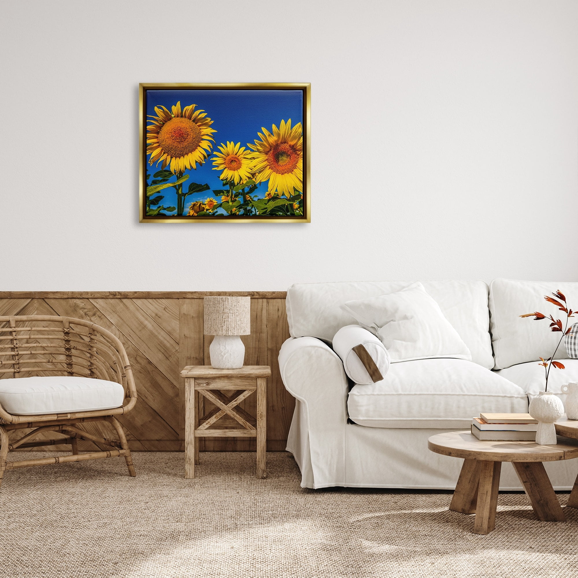 Stupell Industries Bold Sunflower Plants Against Clear Sunny Sky Photograph Metallic Gold Floating Framed Canvas Print Wall Art, Design by Steve Smith