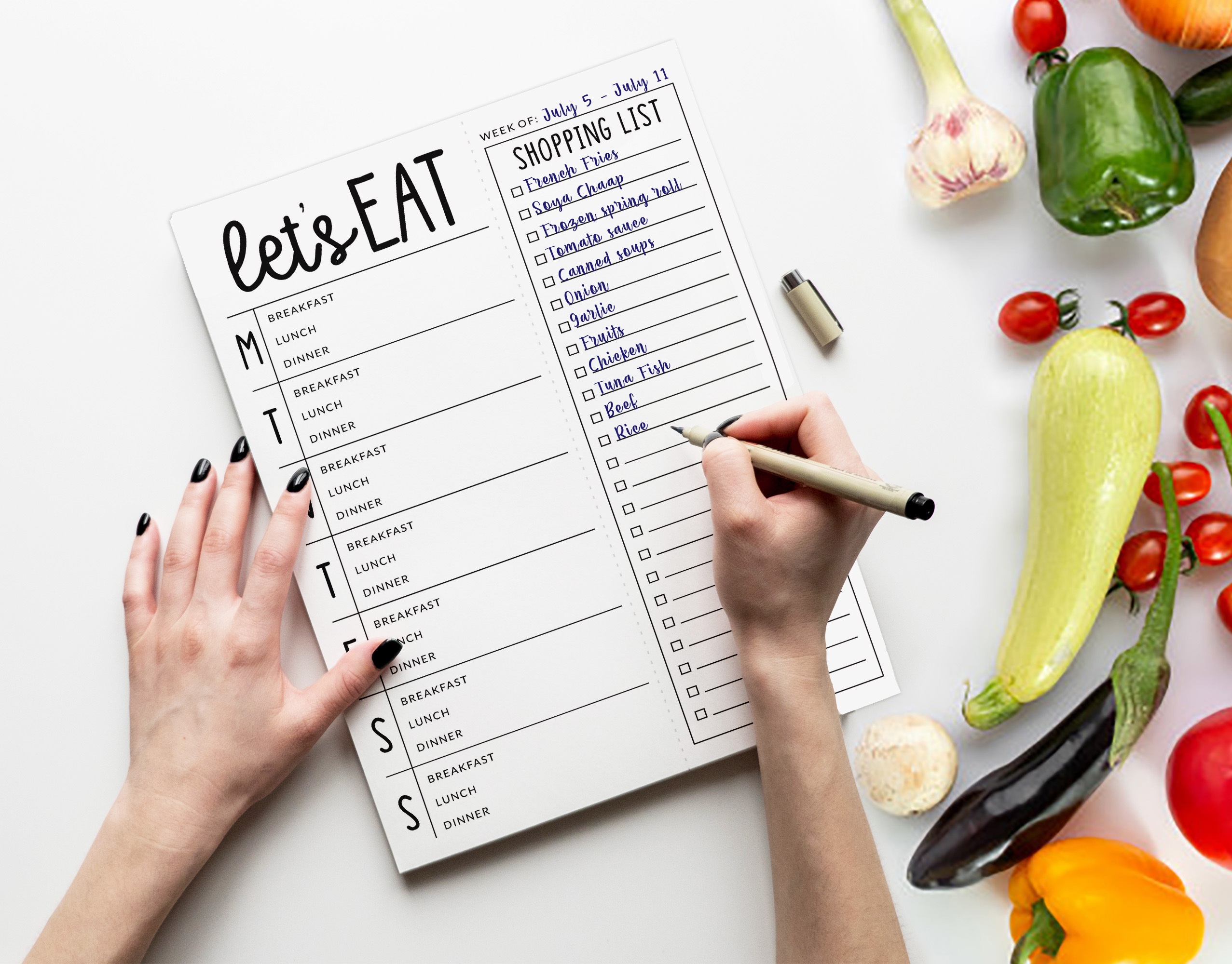Inkdotpot Weekly Meal Planner Notepad 7"x10 , "Lets Eat" Magnetic Meal Planning Pad with Tear Off Grocery Shopping List for Fridge- Kitchen & Home - 54 Sheets -DG