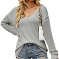 thumbnail image 2 of Tops de punto huecos para mujer, blusa de manga larga con cuello redondo de Color puro informal transpirable para fiesta de citas, gris M, 2 of 6