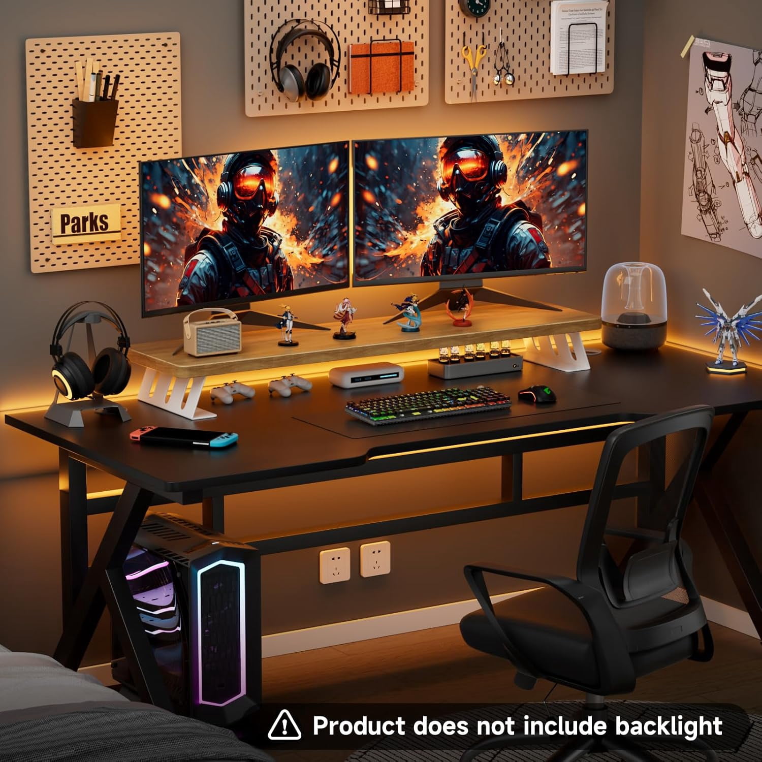 Dual Monitor Stand Riser, 39 Inch Large Wood Monitor Stands for 2 Monitors, Desk Monitor Riser for Computer/Laptop/Printer/TV, Supports  to 220 lbs