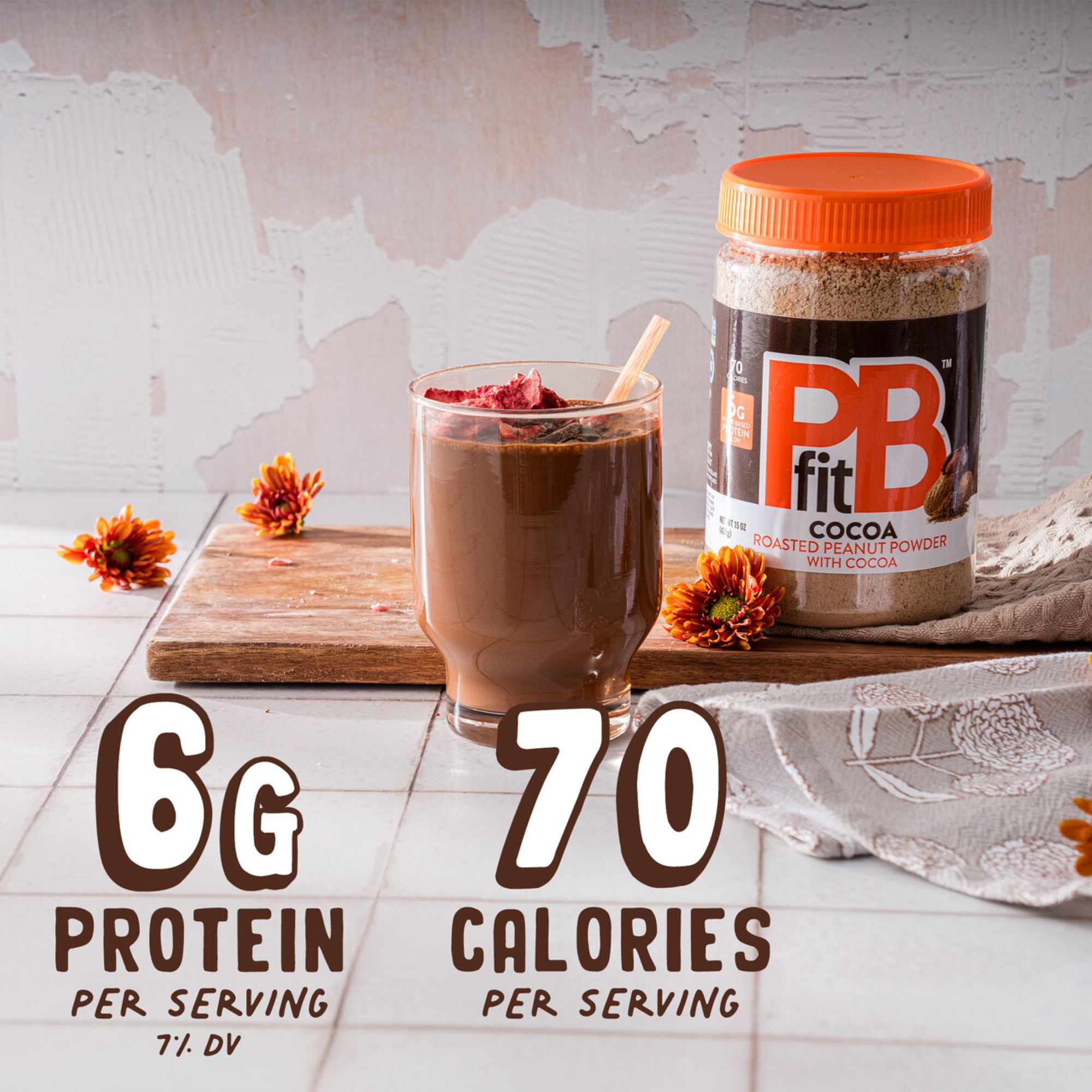 PBfit Peanut Butter Powder Chocolate Flavor, Cocoa Roasted Peanut Powder, 15 oz