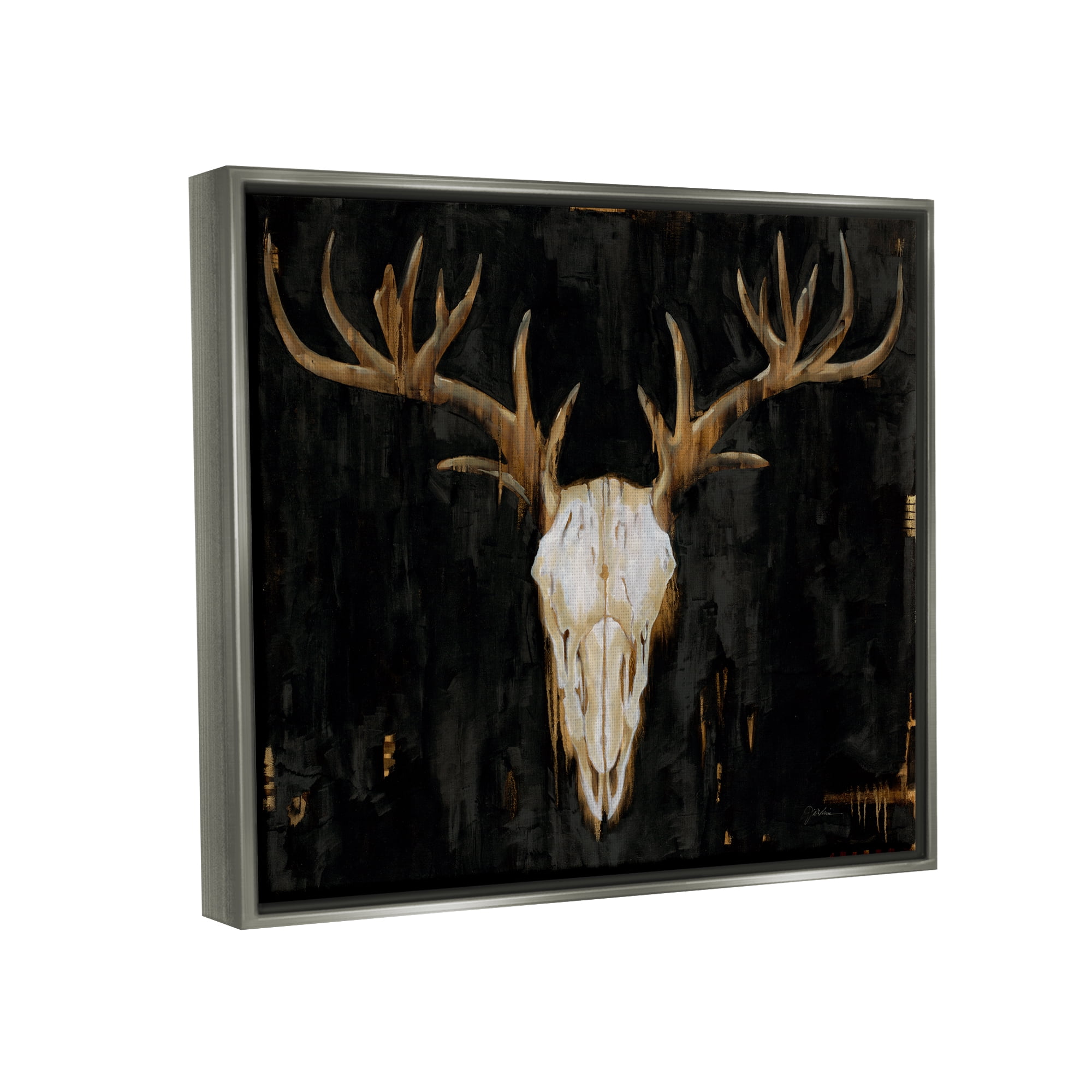 Stupell Industries Deer Antlers Skull Dark Rustic Animals & Insects Painting Gray Floater Framed Art Print Wall Art