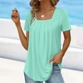 thumbnail image 2 of CIENVNSTG Casual Summer Tunic Tops for Women Pleated Design Square Neck Short Sleeve Solid Color Tee Shirts Fashion Clothing for Daily Wear Weekend Outings and Social Gatherings Mint Green XL, 2 of 5