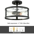 thumbnail image 2 of Farmhouse Semi Flush Mount Ceiling Light Black Light Fixtures Ceiling Mount 2-Light with Hammered Glass for Bedroom Kitchen Bathroom Entryway Proch, 2 of 7