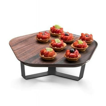 Rosseto SM285 4 in. Walnut Polygon Forme Melamine Tray & 3 Leg Riser Set - 2 Piece