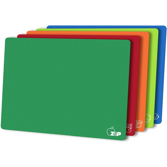 Flexible Plastic Cutting Board Mats Set of 5, Colorful Chopping Boards with Food Icon for Kitchen, BPA Free, Non-Slip Back, Non Porous, Dishwasher Safe Rainbow