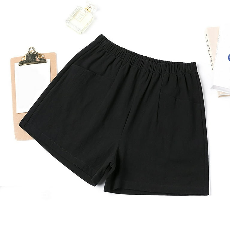 Tuianres Plain High Waisted Shorts with Pockets Pleated Shorts Women Pull On Denim Shorts for Women Black M Walmart