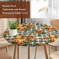 thumbnail image 3 of Sunflower Pumpkins Round Tablecloth 45-54 Inch Round Fitted Table Cloth with Elastic Edge, Fall Botanical Leaves Black Check Waterproof Table Cover Protector for Outdoor Picnic Party Dining, 3 of 6