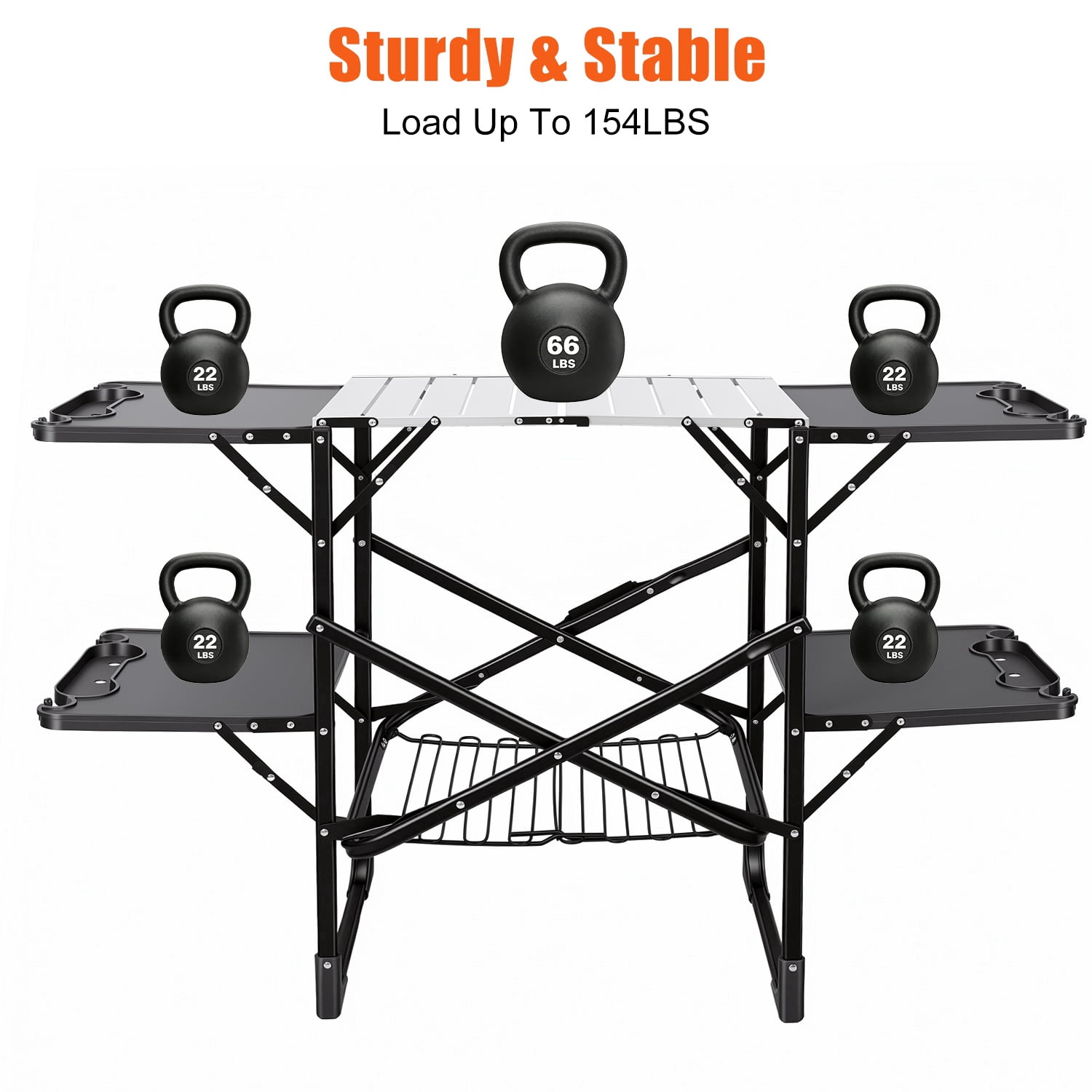 Folding Camping Kitchen Table with 4 Side Tables and Storage Rack