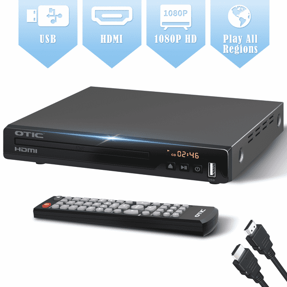 OTIC Mini HDMI DVD Player for TV, Metal Housing Compact CD Player for Home with USB Port and AV Coaxial Output, Include Remote Control