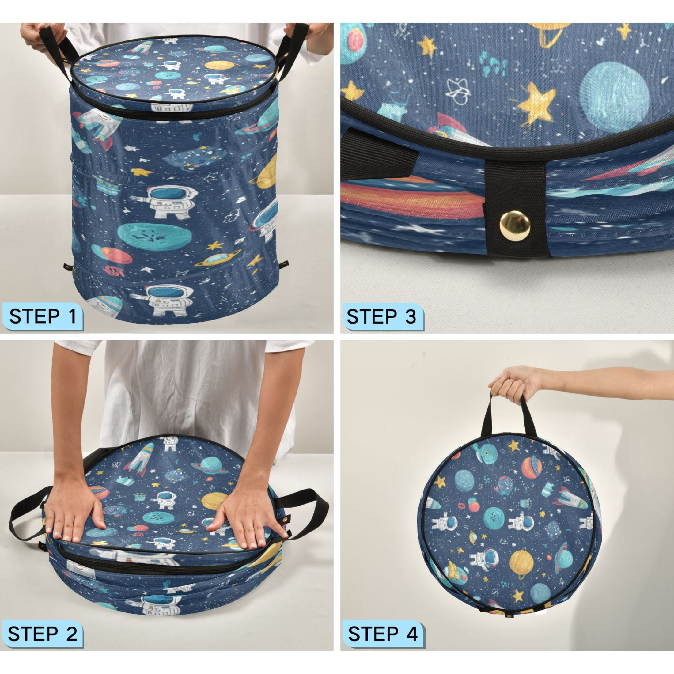 Wobogo Space Themed Foldable Laundry Baskets with Carry Handle Zipper Closure Travel Bathroom College Dorm Essentials