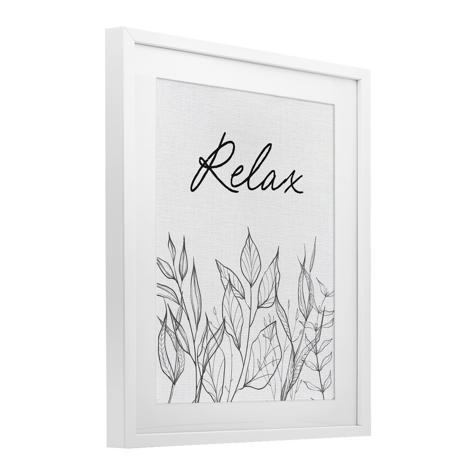 Relax with Leaf Outlines White Framed Print Under Glass, design by Lettered and Lined