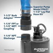 Superior Pump 91330 1/3 HP Thermoplastic Submersible Multi Use Pool Hot Tub Pump with 10-Foot Cord