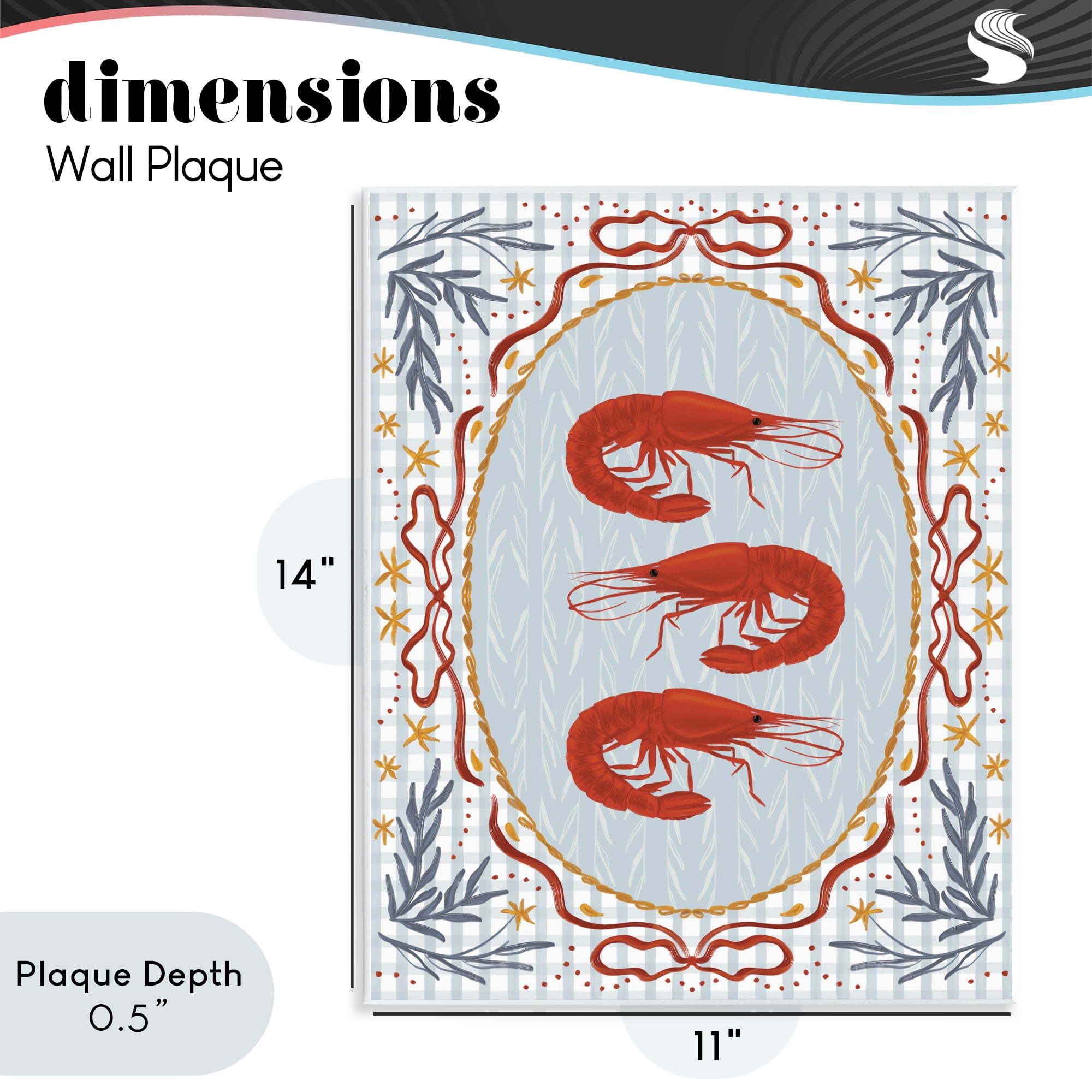 Stupell Industries Three Red Prawns on Gingham Wall Plaque Art, design by Vero Illustrates