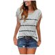 thumbnail image 1 of Blusa de manga corta con cuello redondo y borlas a rayas para mujer OAVQHLG3B Store  lin121212, 1 of 4
