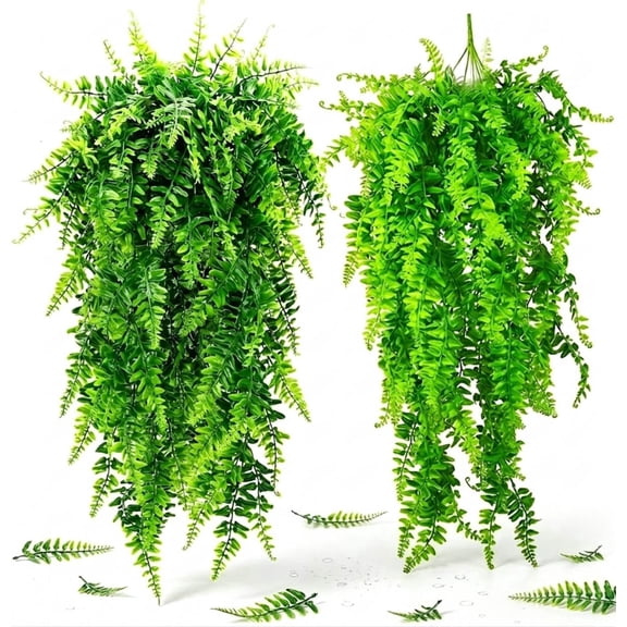 IRuiYinGo Artificial Hanging Plants 2 Pack Fake Green Leaves Decoration, Faux Foliage Greenery Indoor Outdoor Home Decor