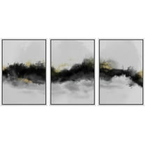 IDEA4WALL Framed Canvas Print Wall Art Set Black & White Watercolor Paint Strokes Abstract Shapes Modern Art Decorative Landscape Rustic for Living Room, Bedroom, Office - 24"x36"x3 White