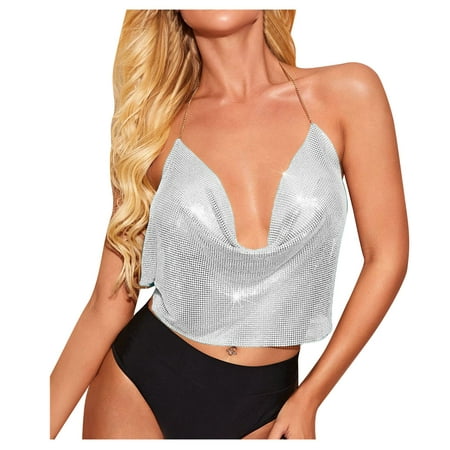 

Betiyuaoe Lingerie for Women Fashion Metal Sling Tie Strapless Tube Top Sequins Crop Top Underwear